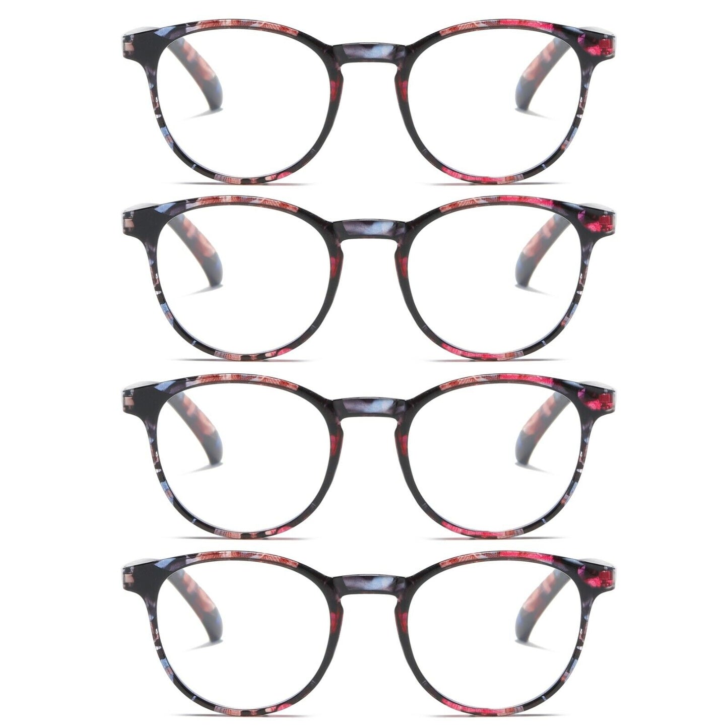 4PK Ladies Womens Round Blue Light Blocking Reading Glasses Spring Hinge Readers