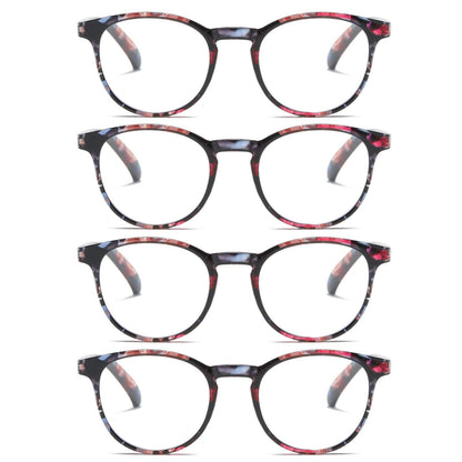 4PK Ladies Womens Round Blue Light Blocking Reading Glasses Spring Hinge Readers