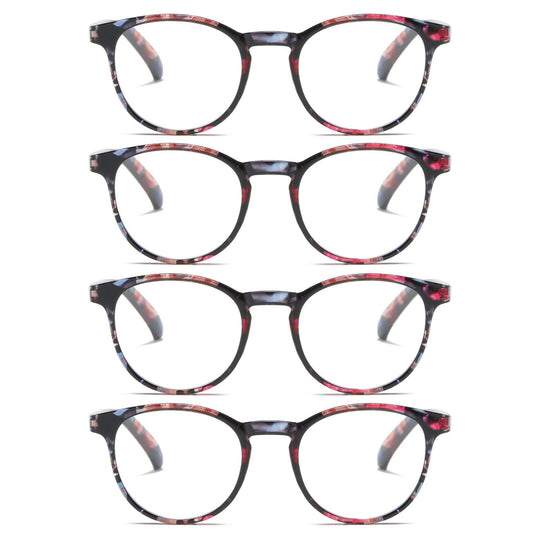 4PK Ladies Womens Round Blue Light Blocking Reading Glasses Spring Hinge Readers