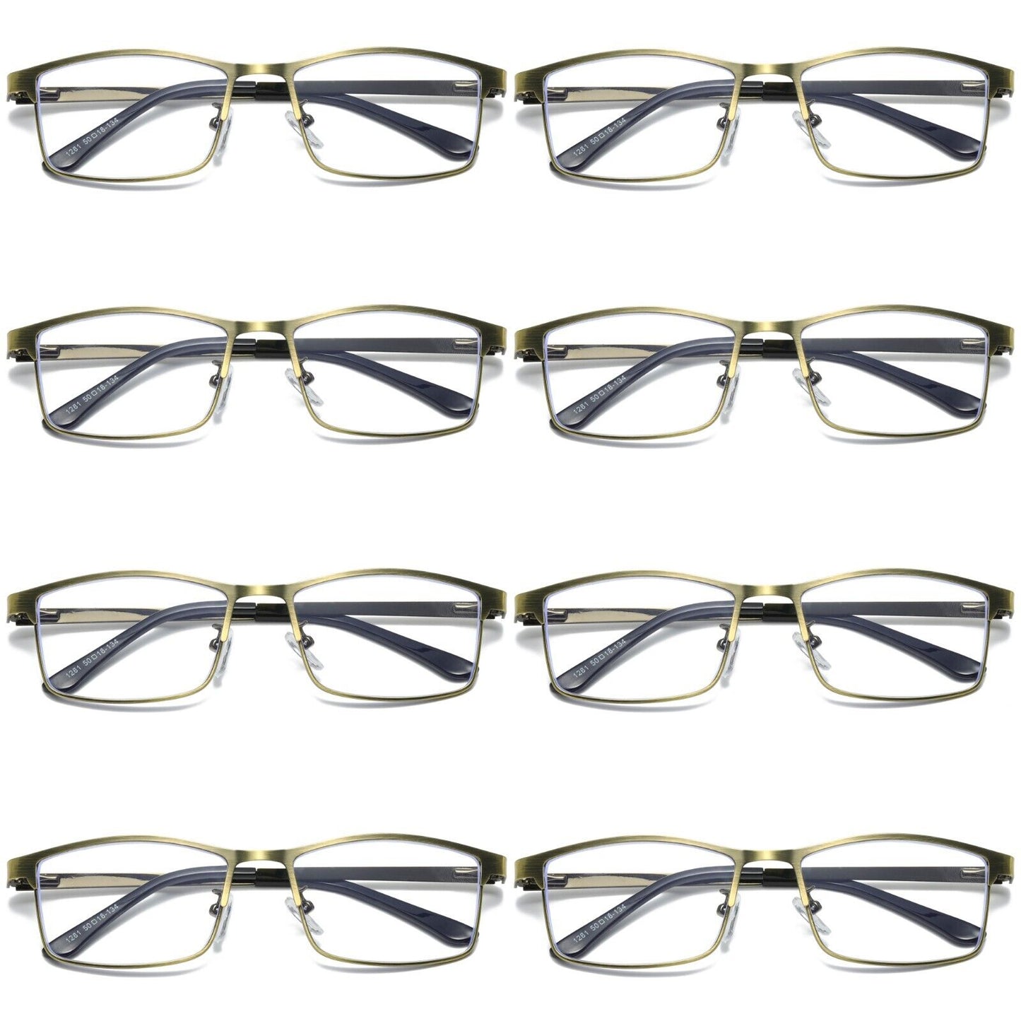 8 PK Mens Spring Hinge Metal Frame Blue Light Blocking Reading Glasses Readers