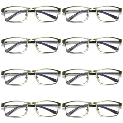 8 PK Mens Spring Hinge Metal Frame Blue Light Blocking Reading Glasses Readers