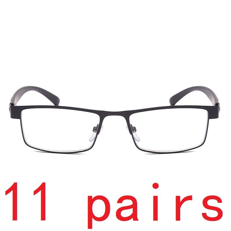 11 Pack Men Classic Style Square Metal Frame Reading Glasses Spring Hinge Reader