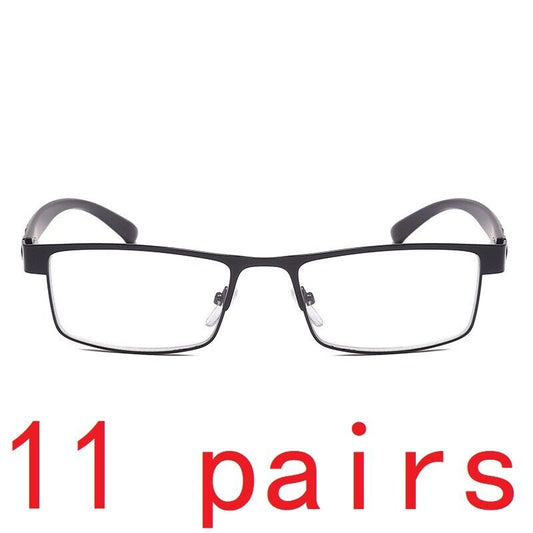 11 Pack Men Classic Style Square Metal Frame Reading Glasses Spring Hinge Reader