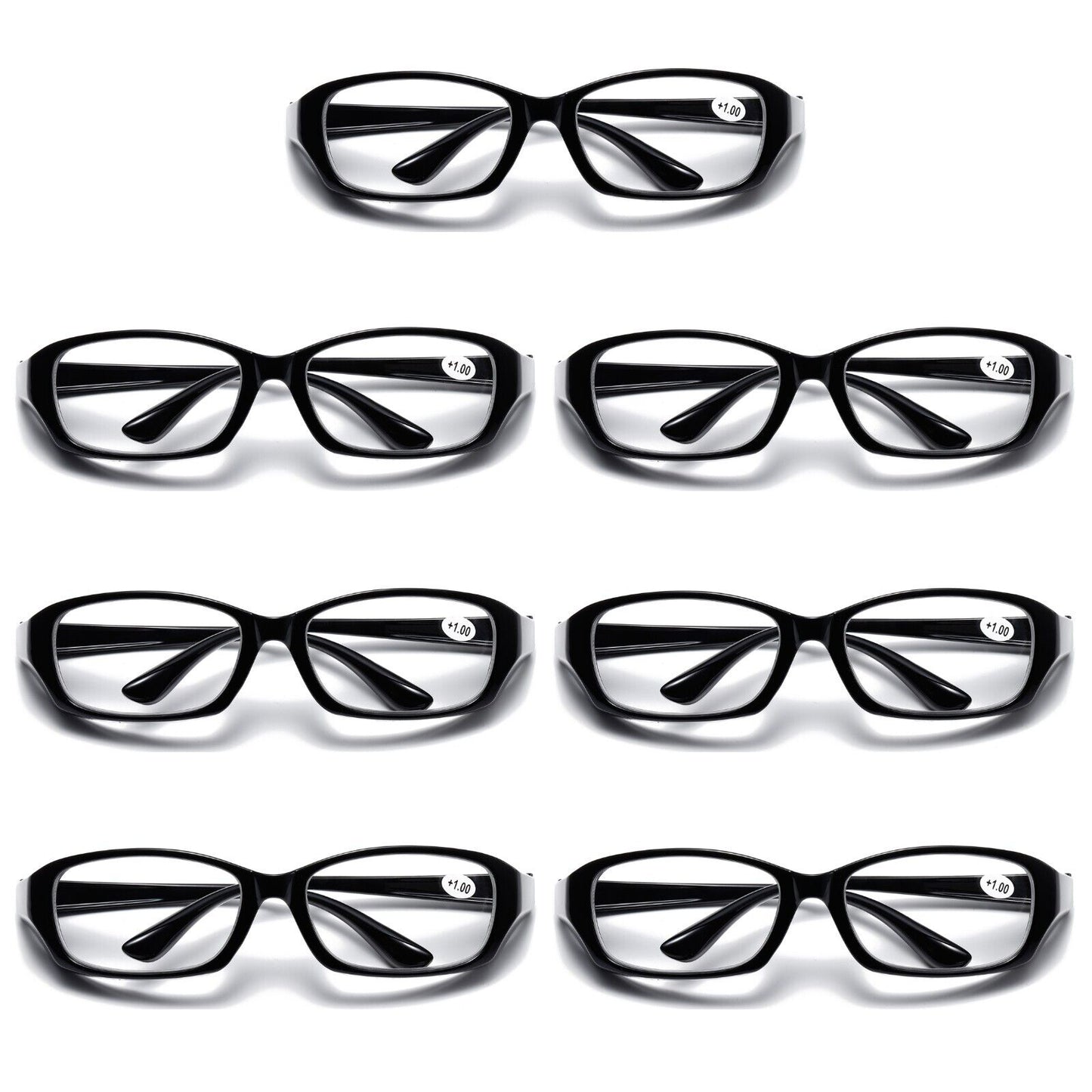 7 PK Full Lens Men Womens Black Reading Glasses Clear Readers with Side Shields