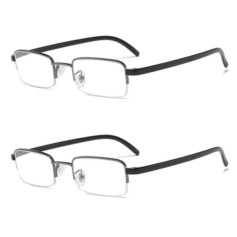 2 PK Mens Half Frame Reading Glasses Black Readers 1.00 1.50 2.00 2.50 3.00 4.00