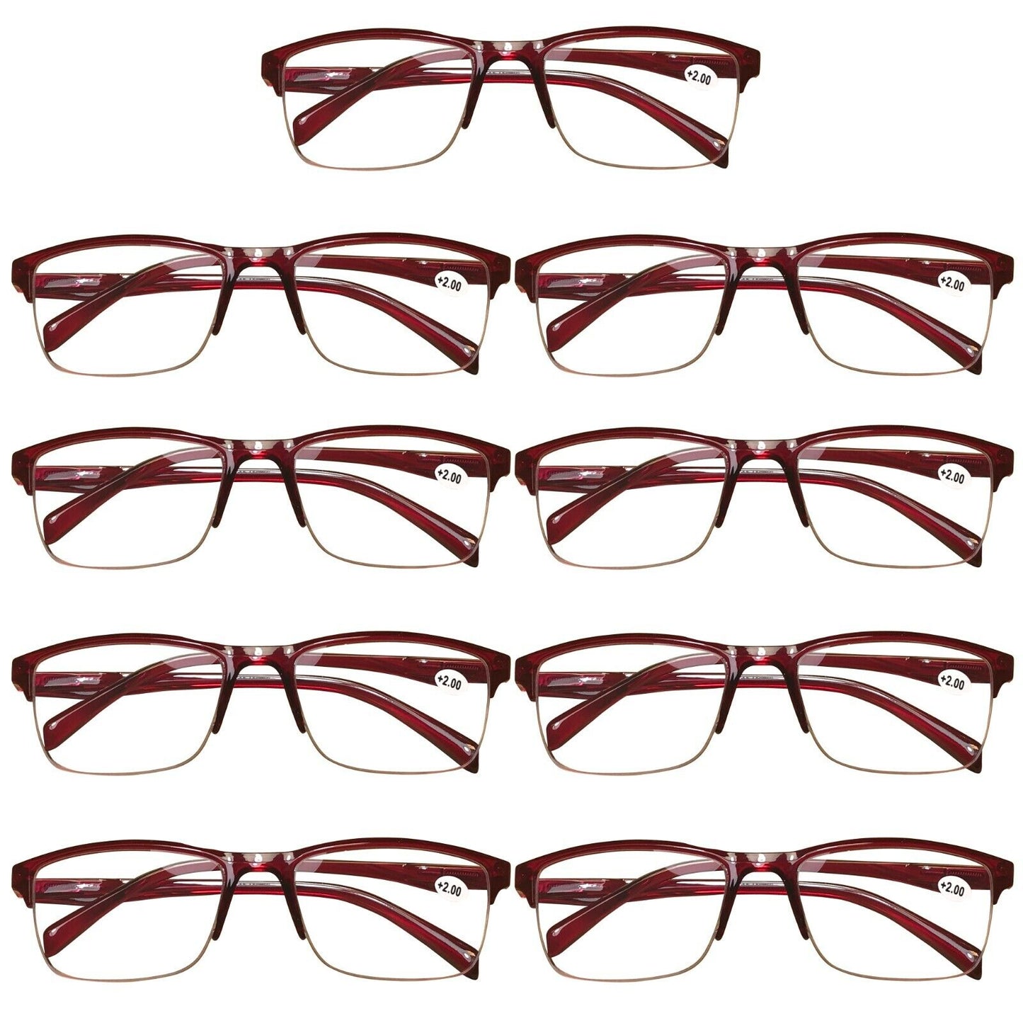 9 Pair Womens Half Frame Square Classic Reading Glasses Red Spring Hinge Readers