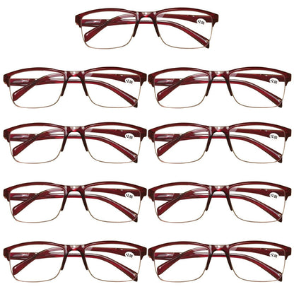 9 Pair Womens Half Frame Square Classic Reading Glasses Red Spring Hinge Readers