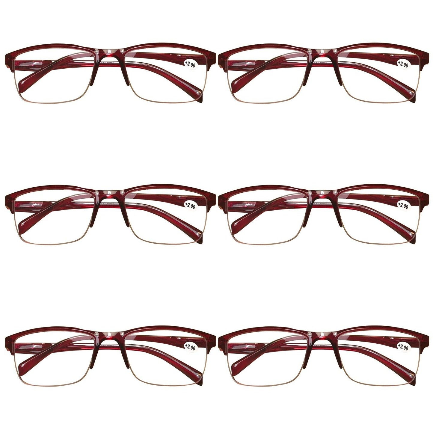 6 Pair Womens Half Frame Square Classic Reading Glasses Red Spring Hinge Readers