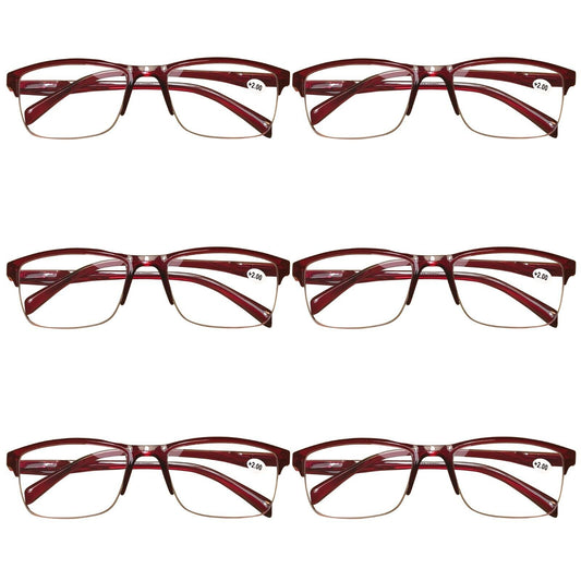 6 Pair Womens Half Frame Square Classic Reading Glasses Red Spring Hinge Readers