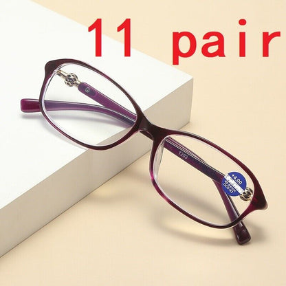 11 Pairs Oval Frame Reading Glasses Lightweight Classic Readers for Women Ladies