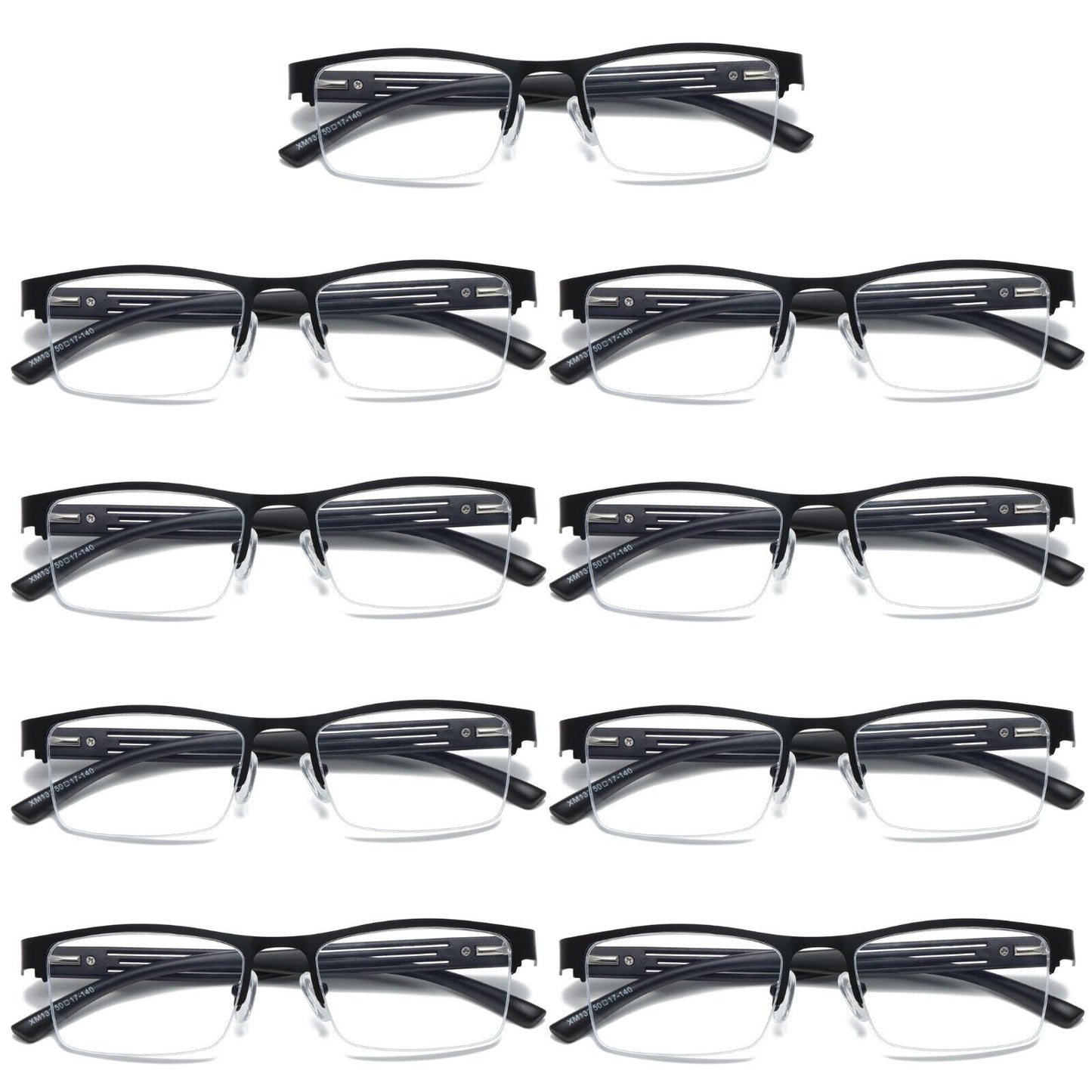 9 PK Mens Spring Hinge Blue Light Blocking Reading Glasses Half Frame Readers