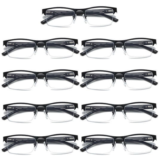 9 PK Mens Spring Hinge Blue Light Blocking Reading Glasses Half Frame Readers