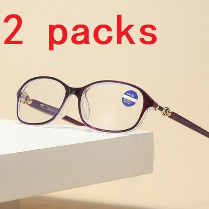 2 Packs Womens Oval Frame Reading Glasses Blue Light Blocking Computer Readers