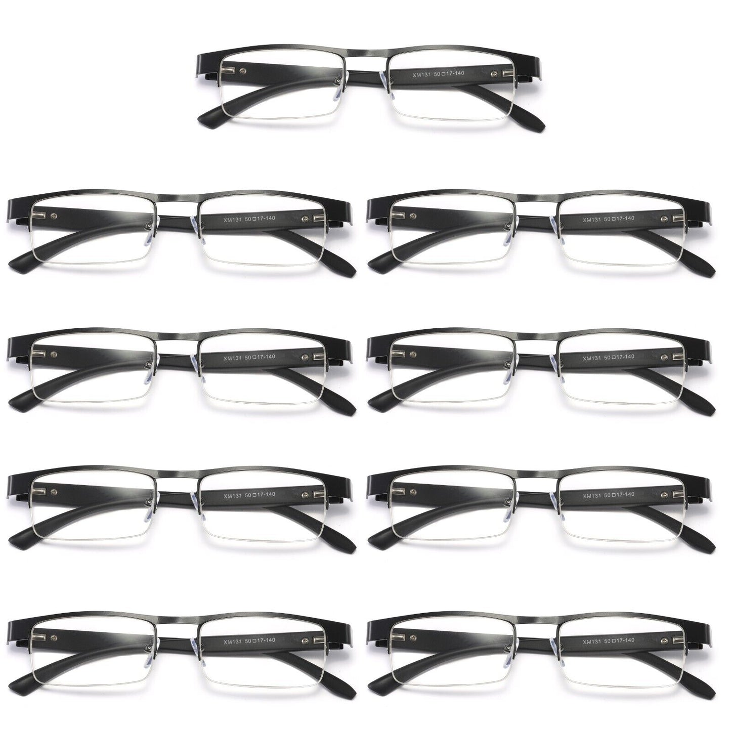 9 Pair Mens Metal Half Frame Rectangle Reading Glasses Spring Hinge Slim Readers