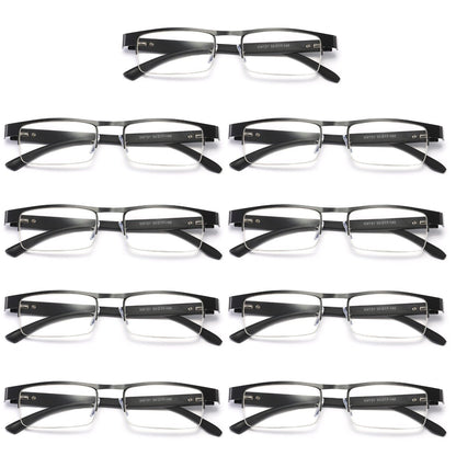 9 Pair Mens Metal Half Frame Rectangle Reading Glasses Spring Hinge Slim Readers