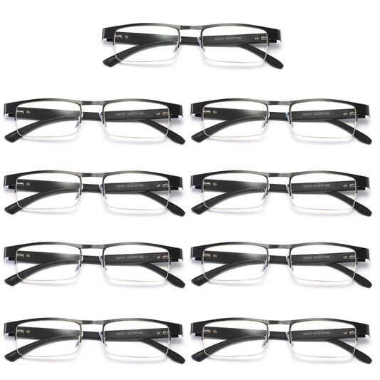 9 Pair Mens Metal Half Frame Rectangle Reading Glasses Spring Hinge Slim Readers