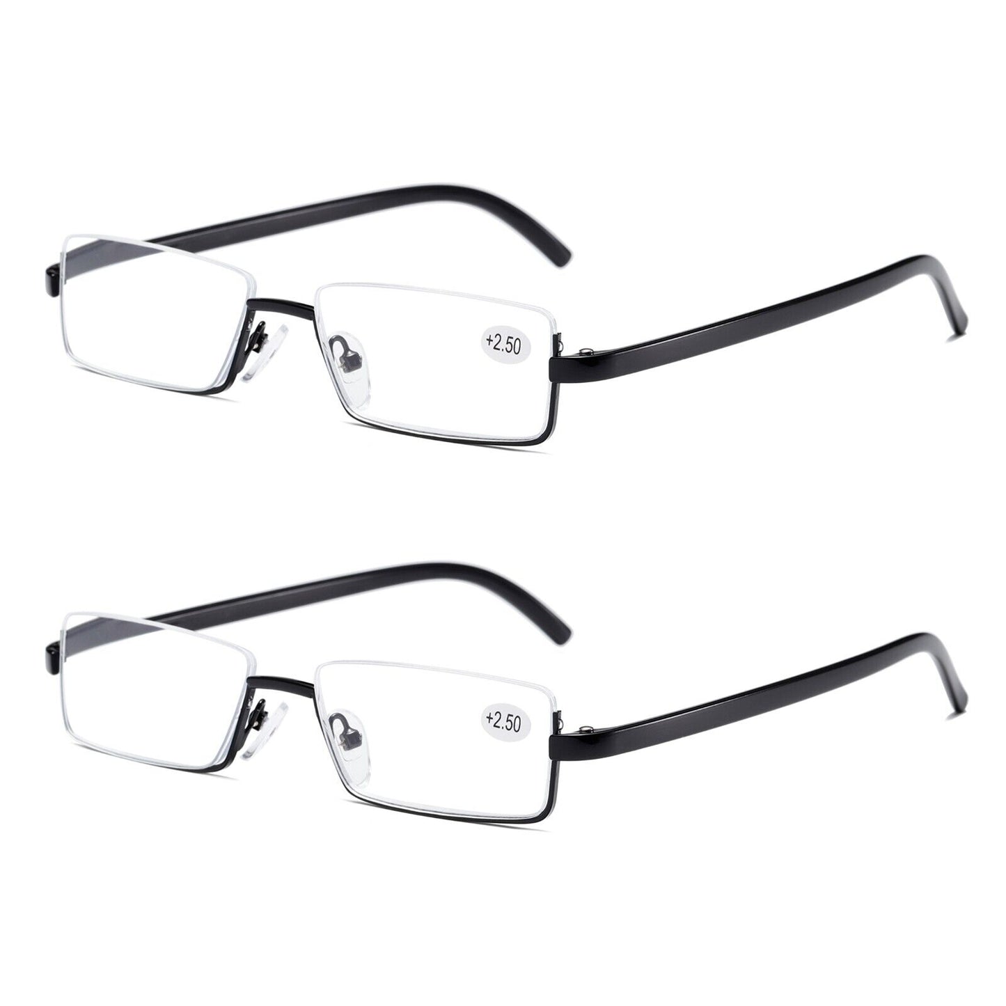 2PK Men Half Metal Frame Reading Glasses Blue Light Readers for Small Head Face