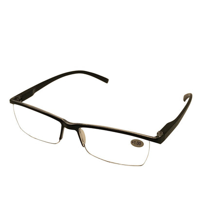 2 Packs Mens Rectangle Half Frame Reading Glasses Black Spring Hinge Readers