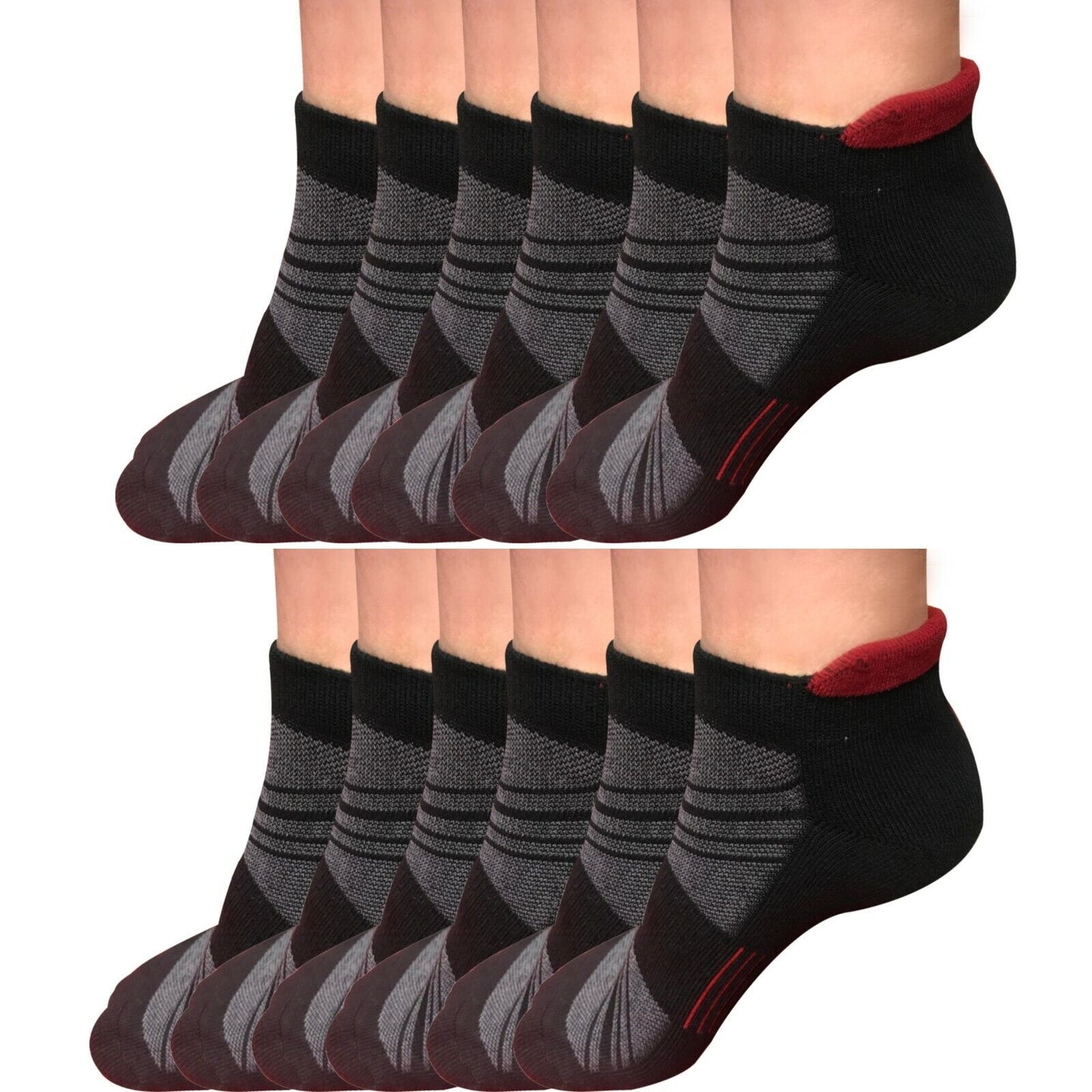 Lot 1-12 Mens Low Cut Ankle Cotton Athletic Cushion Sport Running Socks Black