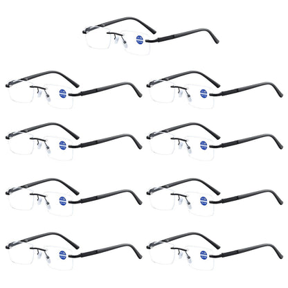 9PK Mens Anti Blue Light Blocking Rimless Reading glasses Spring Hinge Readers