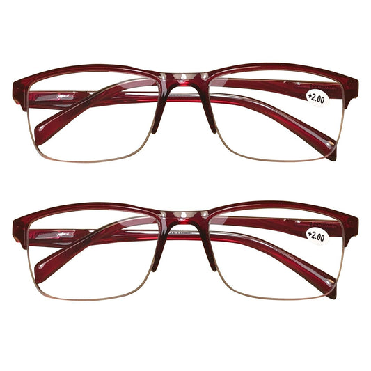 2 Pair Womens Half Frame Square Classic Reading Glasses Red Spring Hinge Readers