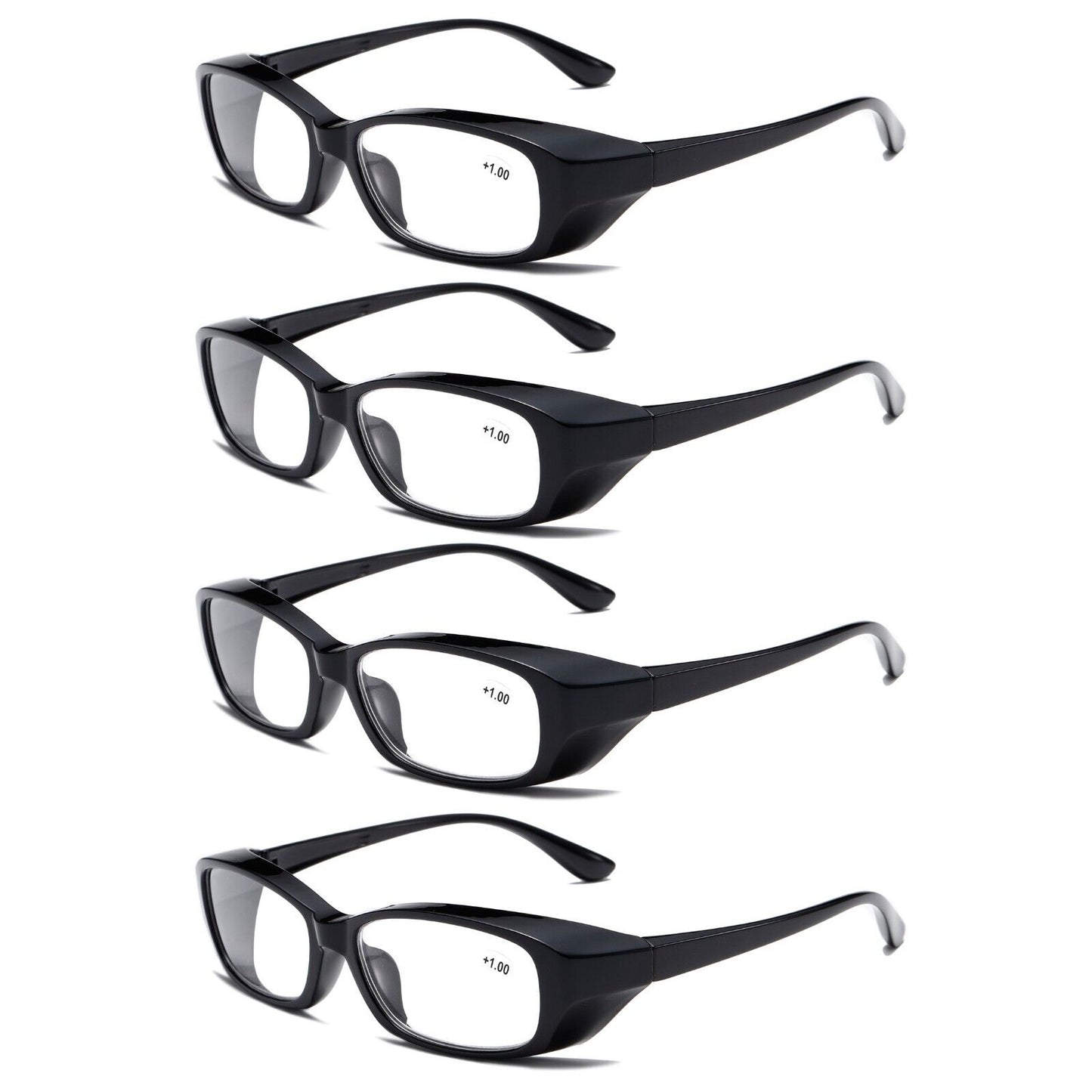 4 PK Clear Lens Mens Black Frame Reading Glasses Heavy Duty Readers for Work