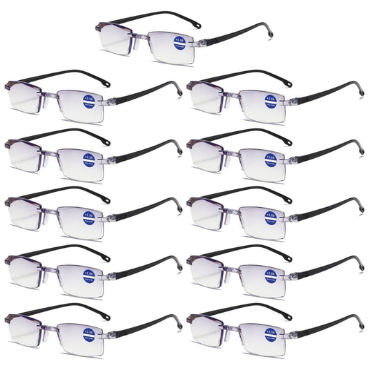 11PK Rimless Blue Light Blocking Reading Glasses Diamond Cut Readers for Men