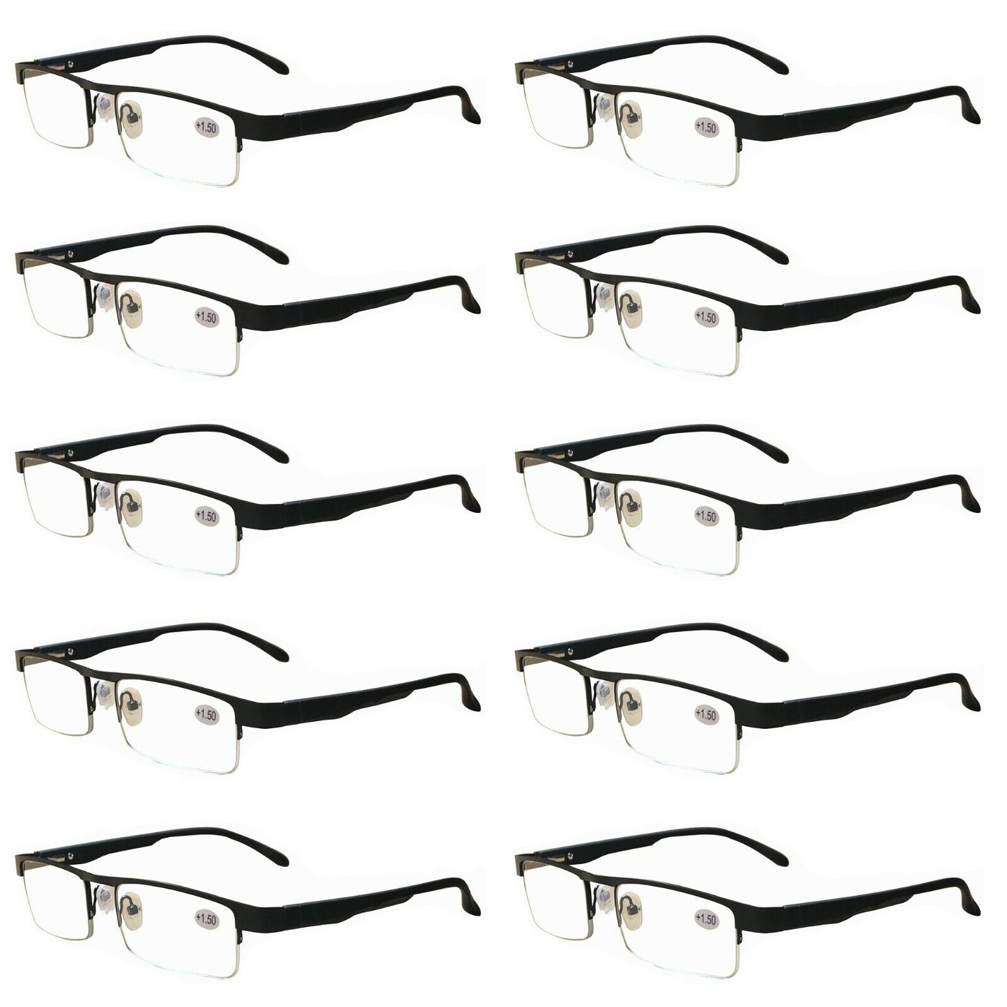 10 Pairs Mens Metal Black Frame Rectangular Reading Glasses Spring Hinge Readers