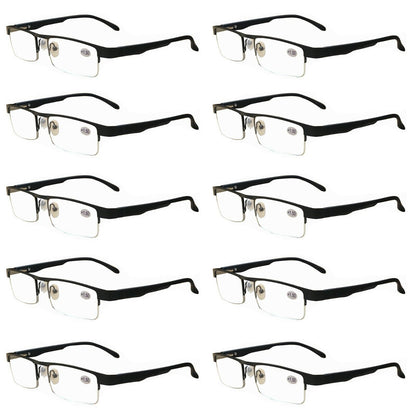 10 Pairs Mens Metal Black Frame Rectangular Reading Glasses Spring Hinge Readers