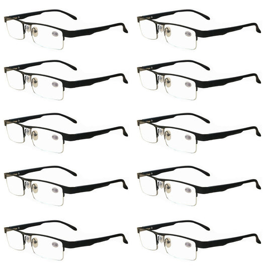 10 Pairs Mens Metal Black Frame Rectangular Reading Glasses Spring Hinge Readers