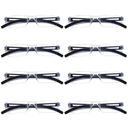 8PK Men Women Blue Light Blocking Reading Glasses Rimless Unisex Computer Reader