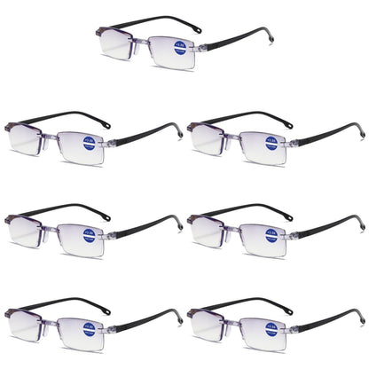 7PK Rimless Blue Light Blocking Reading Glasses Diamond Cut Edge Readers for Men