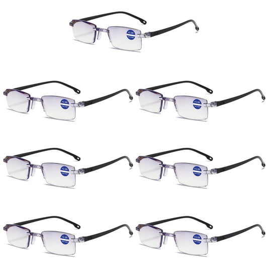 7PK Rimless Blue Light Blocking Reading Glasses Diamond Cut Edge Readers for Men