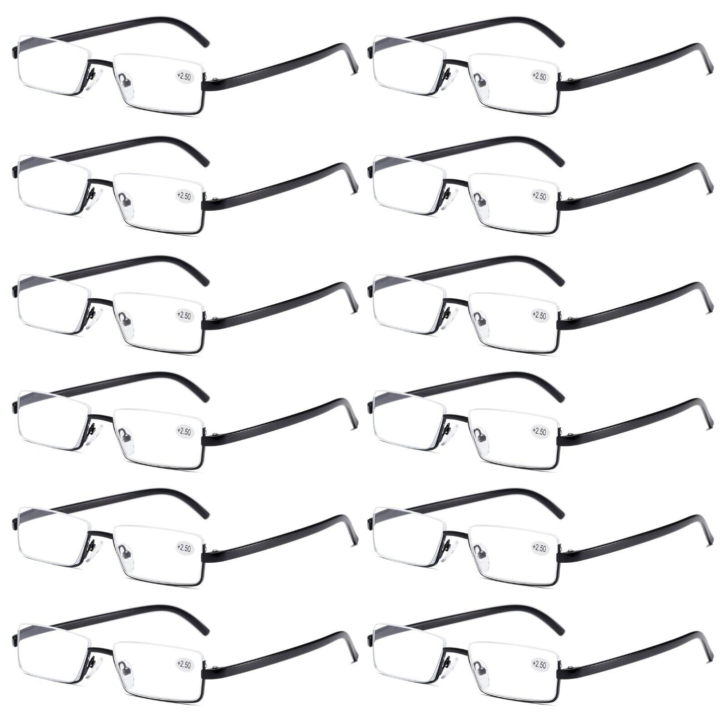 12PK Men Half Metal Frame Reading Glasses Blue Light Readers for Small Head Face