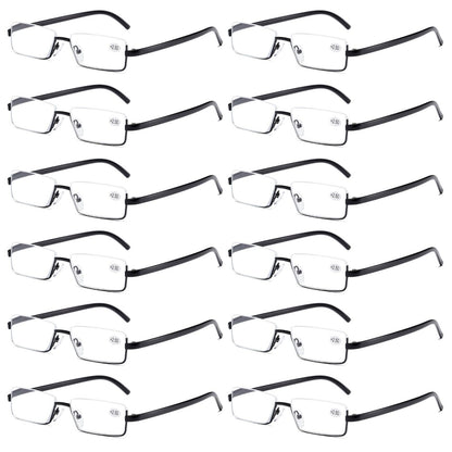 12PK Men Half Metal Frame Reading Glasses Blue Light Readers for Small Head Face