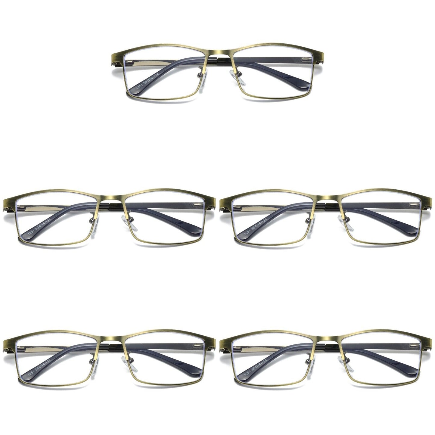 5 PK Mens Spring Hinge Metal Frame Blue Light Blocking Reading Glasses Readers