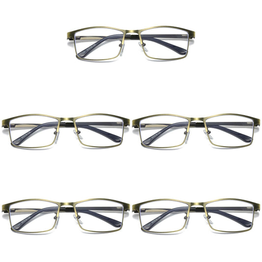 5 PK Mens Spring Hinge Metal Frame Blue Light Blocking Reading Glasses Readers