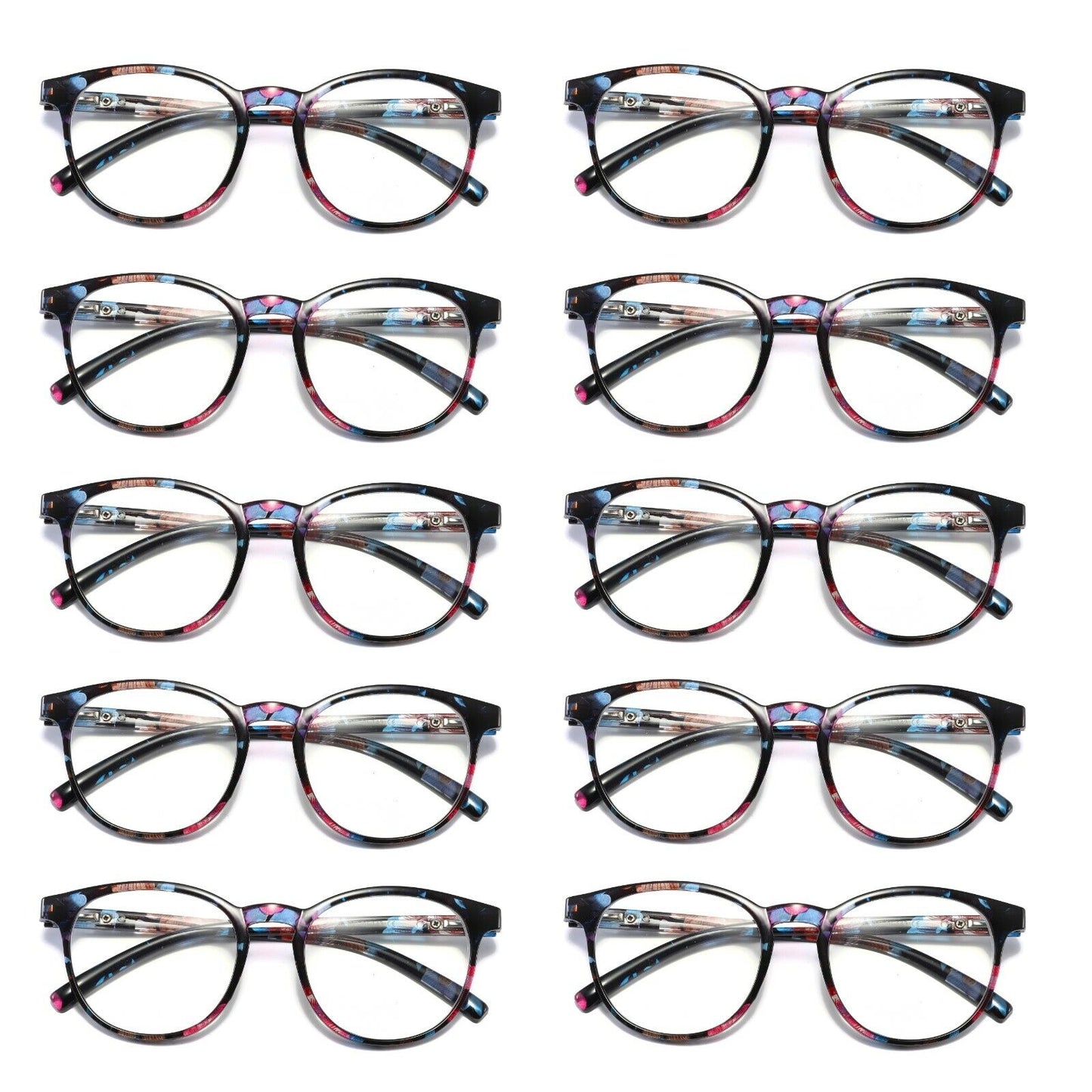 10Pair Ladies Womens Round Big Frame Blue Light Blocking Reading Glasses Readers