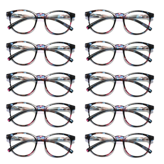 10Pair Ladies Womens Round Big Frame Blue Light Blocking Reading Glasses Readers