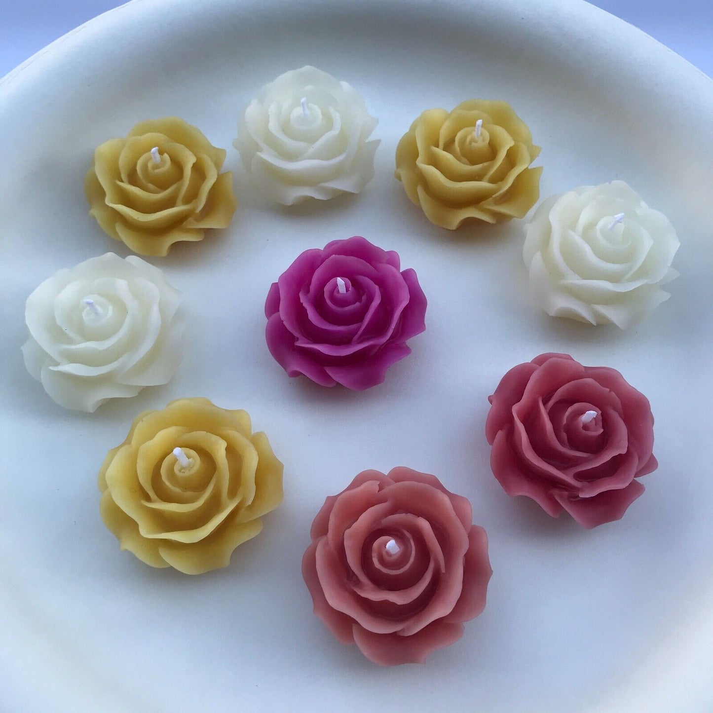 4 Set 100% Pure Natural Handmade Rose Flower Shape Beeswax Candles Cotton Wick