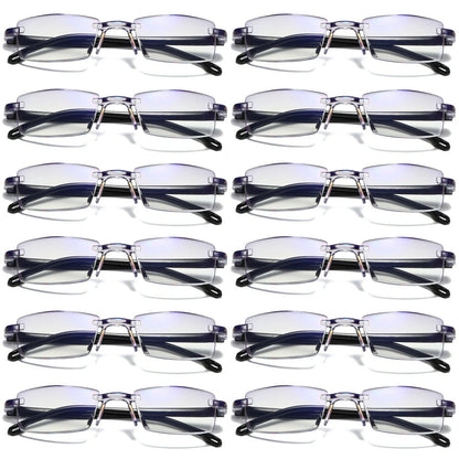 12PK Mens Rectangular Rimless Blue Light Blocking Reading Glasses Unisex Readers