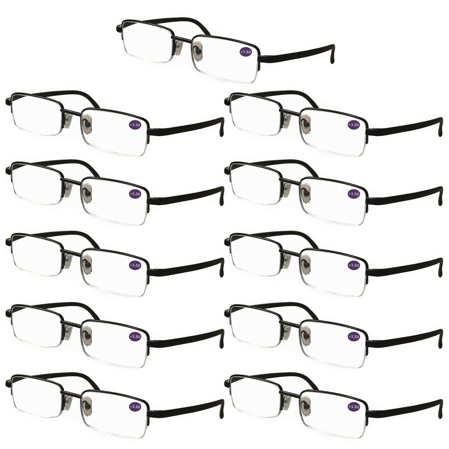 11 Pairs Mens Half Frame Rectangular Reading Glasses Classic Lightweight Readers