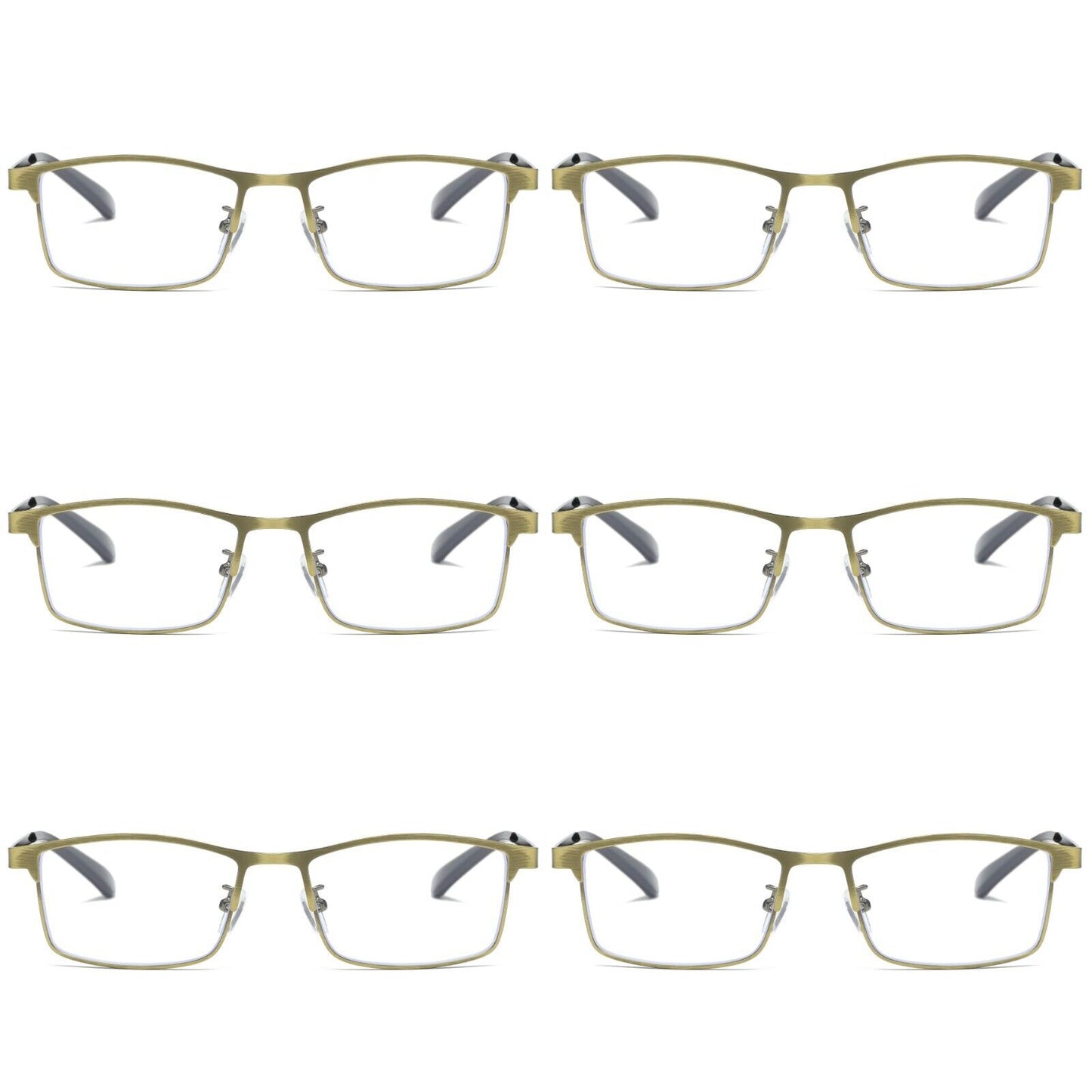 6 PK Men Reading Glasses Anti Blue Light Brass Metal Frame Spring Hinge Readers