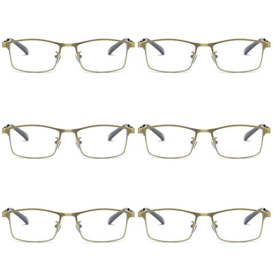 6 PK Men Reading Glasses Anti Blue Light Brass Metal Frame Spring Hinge Readers