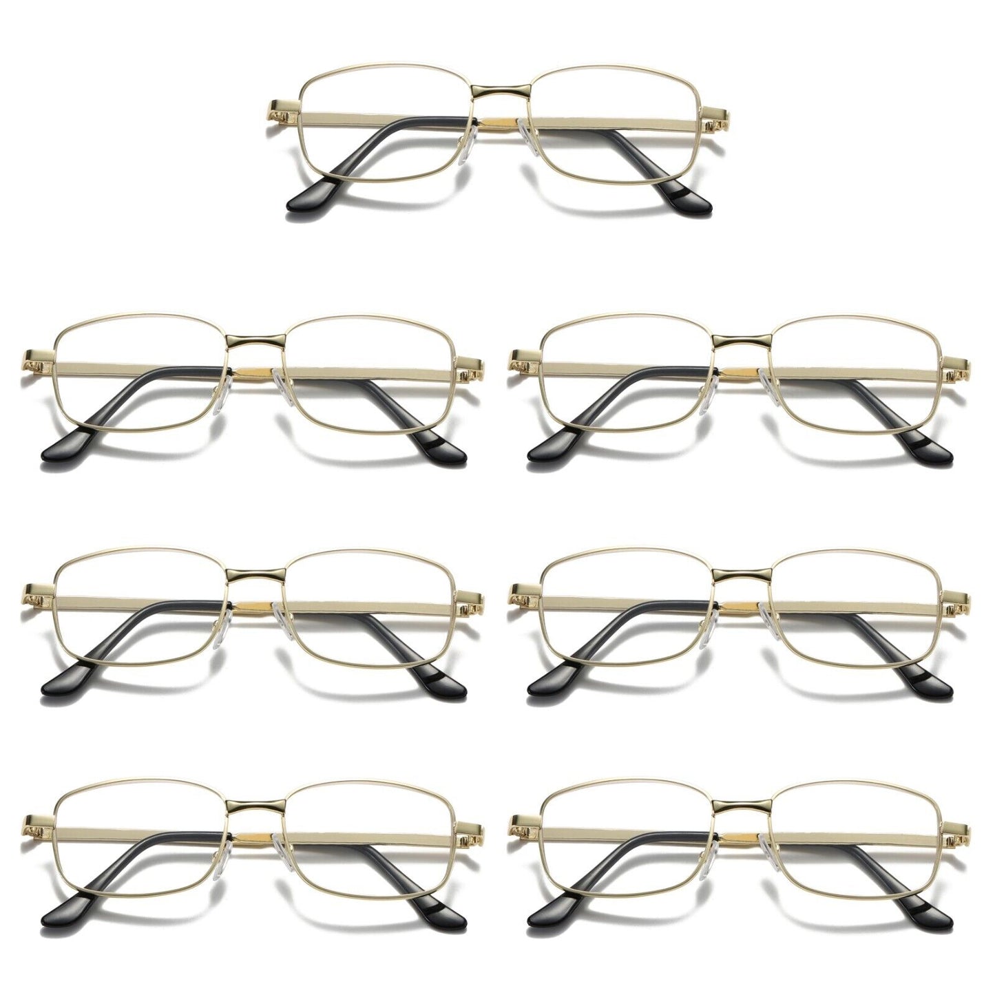 7 Pair Mens Square Metal Frame Golden Reading Glasses Classic Readers Eyeglasses