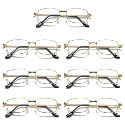 7 Pair Mens Square Metal Frame Golden Reading Glasses Classic Readers Eyeglasses