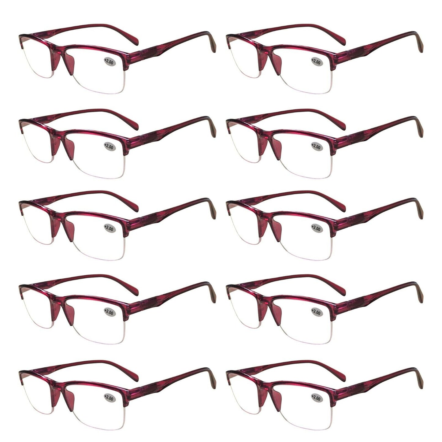 10 Pairs Womens Ladies Half Frame Classic Reading Glasses Spring Hinge Readers