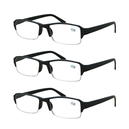 3 Packs Mens Unisex Rectangular Half Frame Reading Glasses Spring Hinge Readers