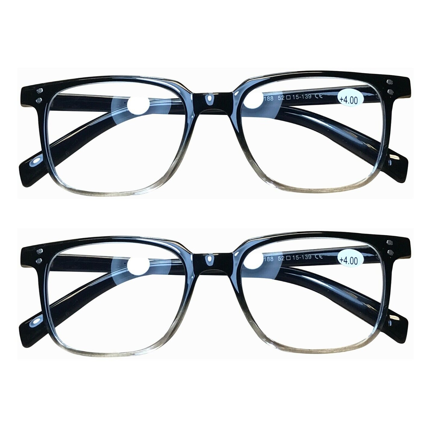 2 Pairs Mens Womens Unisex Square Blue Light Blocking Reading Glasses Readers