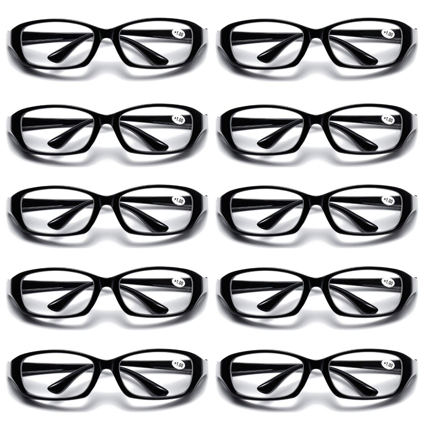 10 PK Full Lens Men Womens Black Reading Glasses Clear Readers with Side Shields